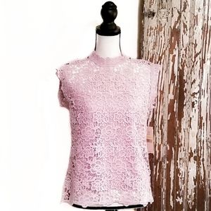 Nanette Lapore Mock Neck Sleeveless Lace Top Plum Size M